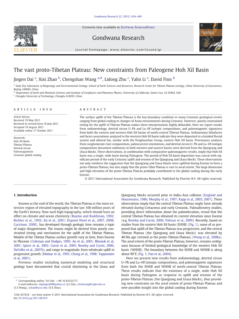 The Vast Proto-Tibetan Plateau: New Constraints from Paleogene Hoh Xil Basin