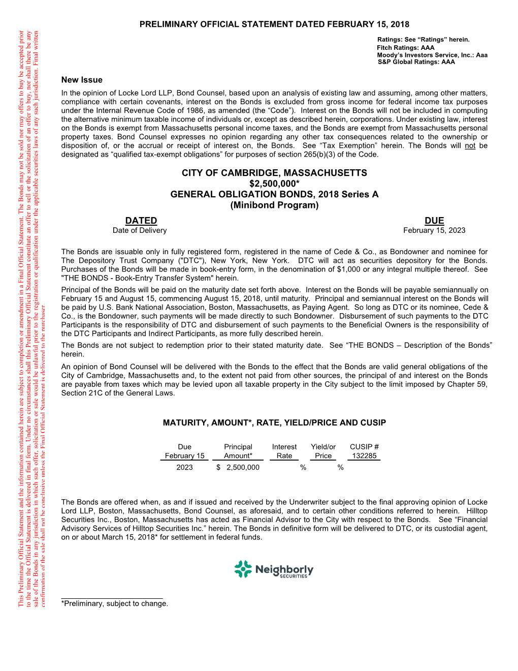 Minibond Program) DATED DUE Date of Delivery February 15, 2023