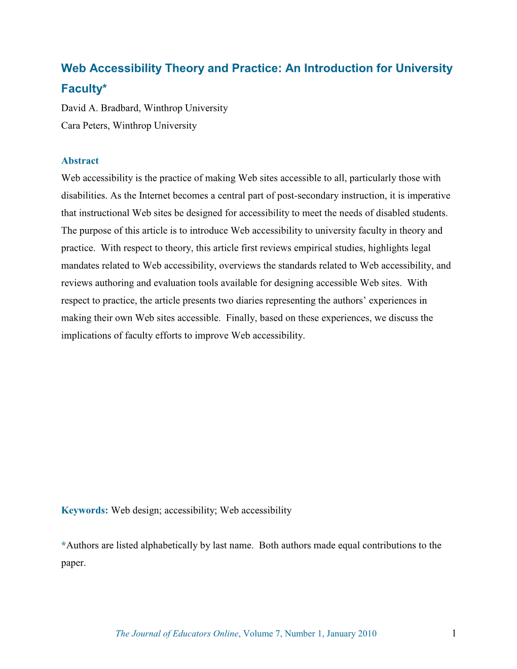 Web Accessibility Theory and Practice: an Introduction for University Faculty* David A