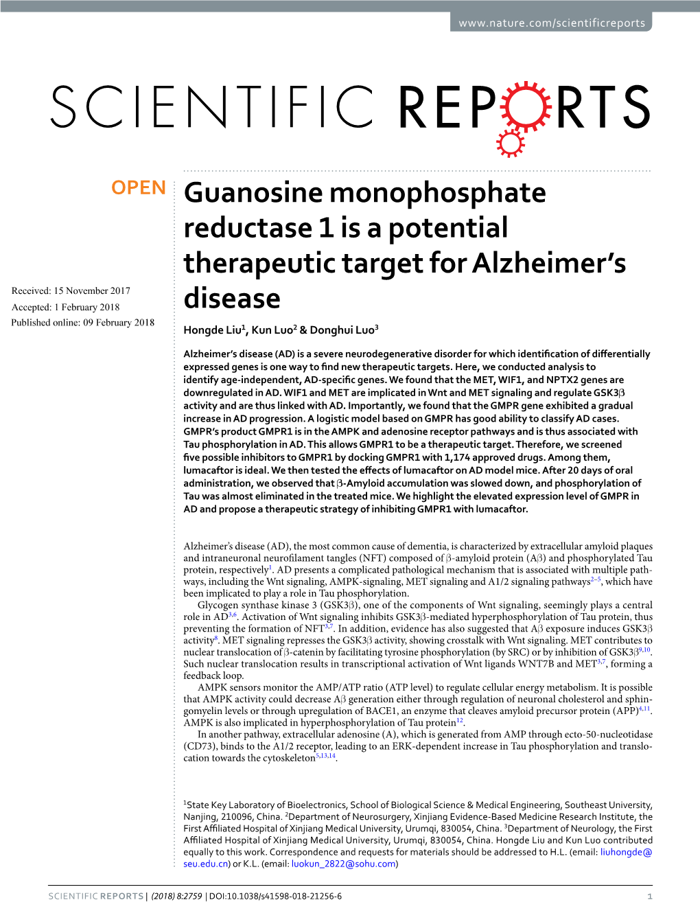 Guanosine Monophosphate Reductase 1 Is a Potential Therapeutic Target