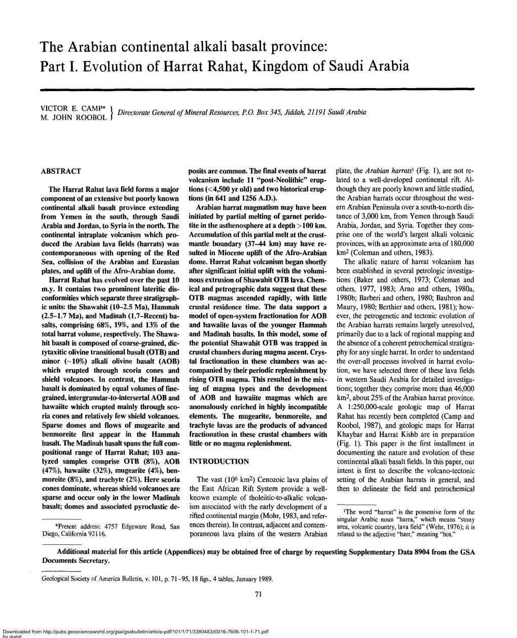 Part I. Evolution of Harrat Rahat, Kingdom of Saudi Arabia