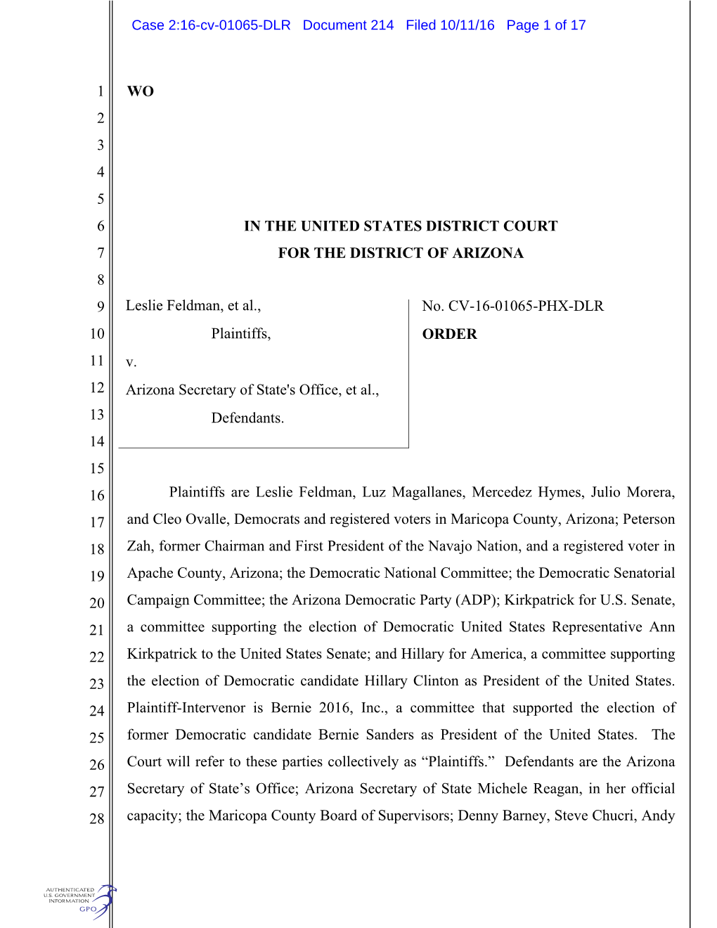 Case 2:16-Cv-01065-DLR Document 214 Filed 10/11/16 Page 1 of 17