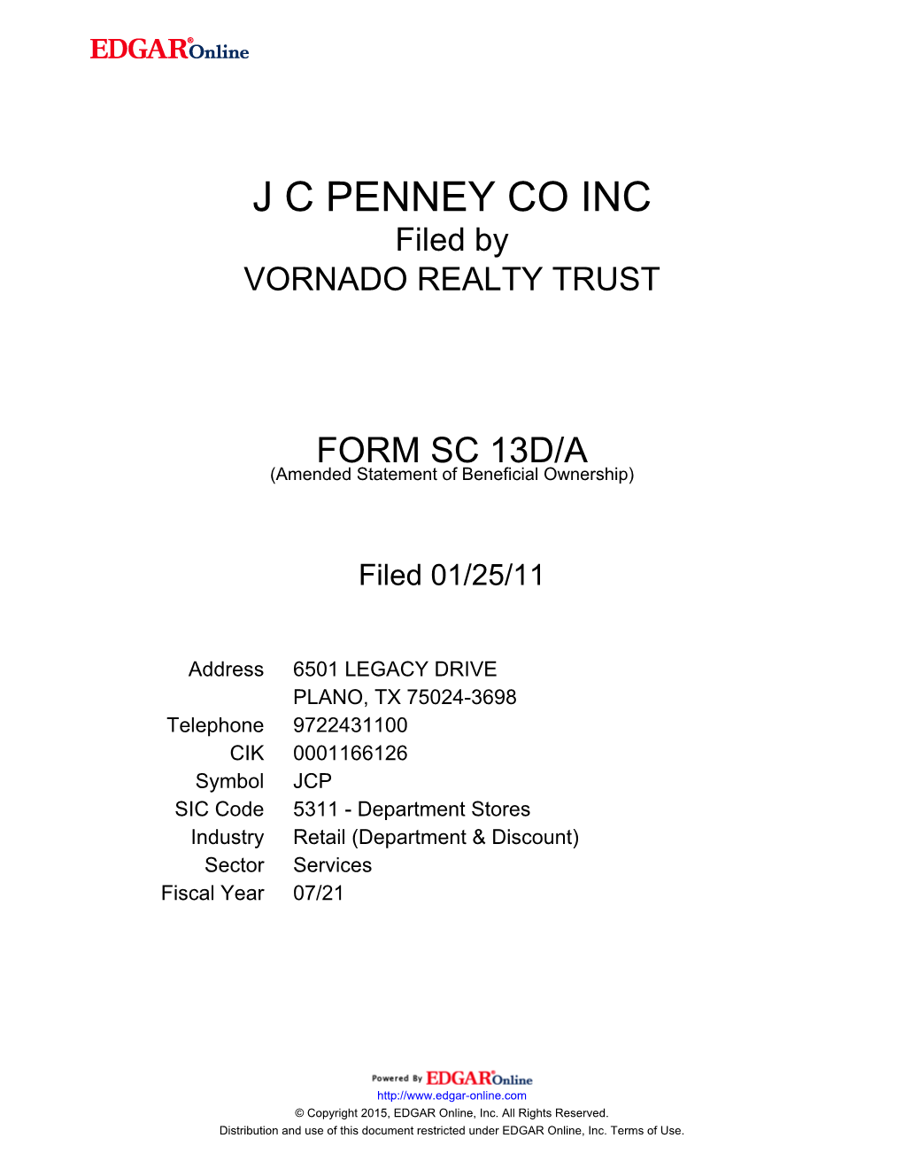J C PENNEY CO INC Filed by VORNADO REALTY TRUST