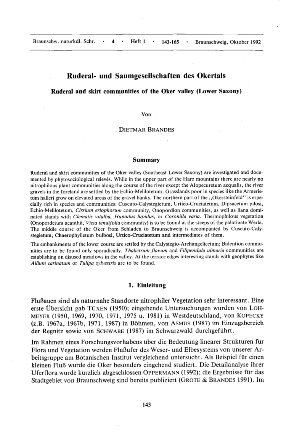 Ruderal- Und Saumgesellschaften Des Okertals