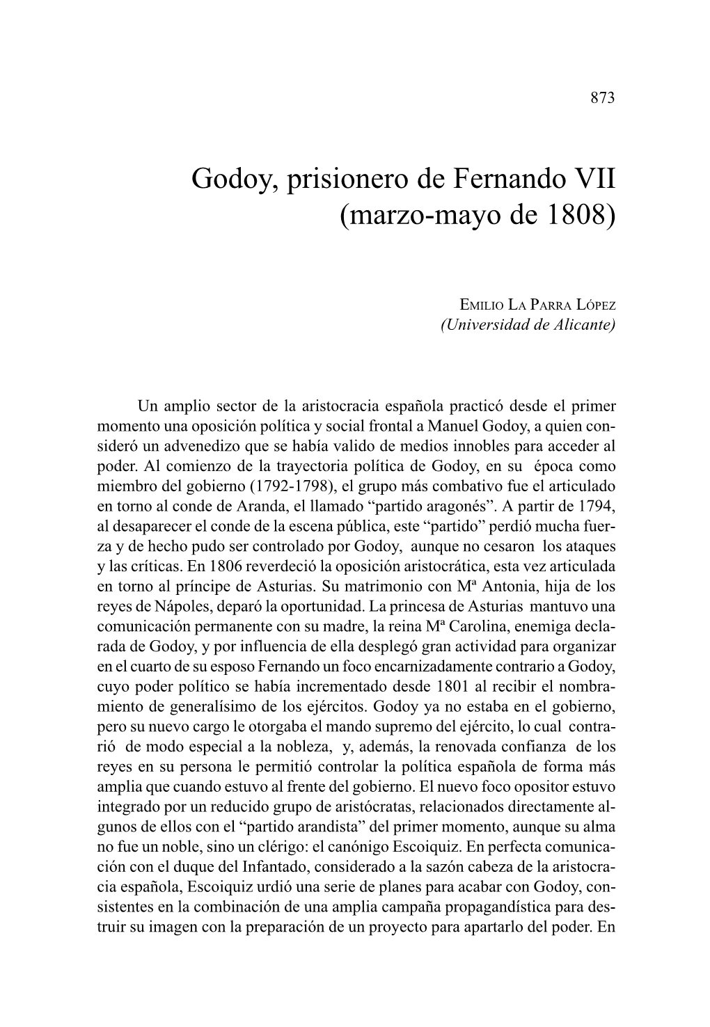 Godoy, Prisionero De Fernando VII (Marzo-Mayo De 1808)