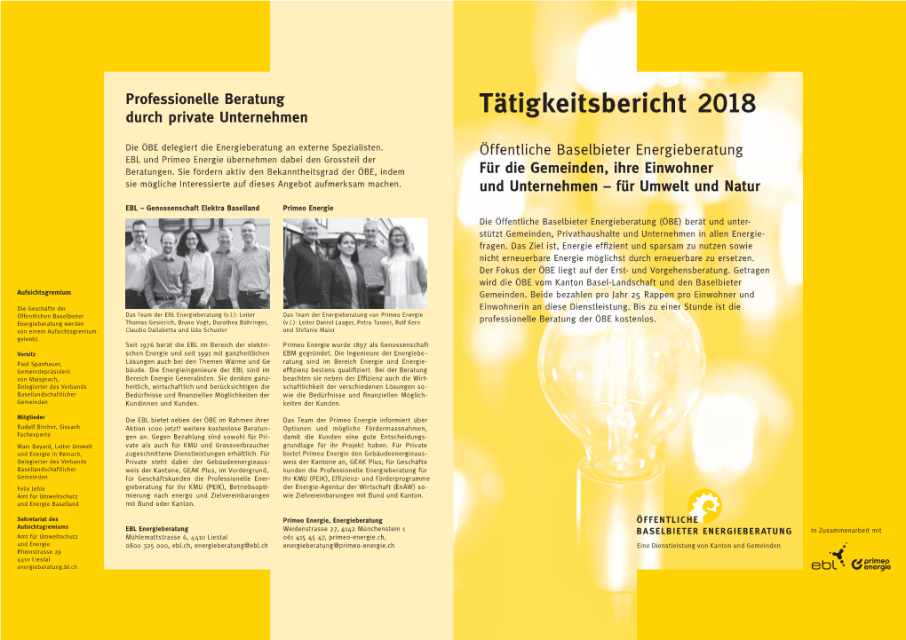 Tätigkeitsbericht Öffentliche Baselbieter Energieberatung 2018