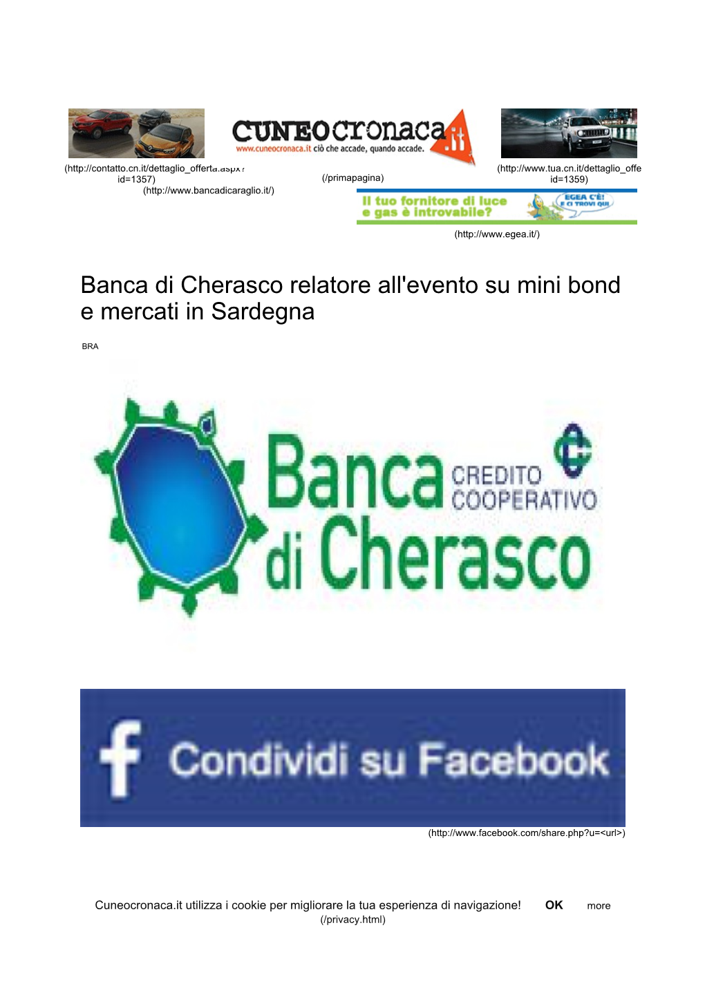 Banca Di Cherasco Relatore All'evento Su Mini Bond E Mercati in Sardegna