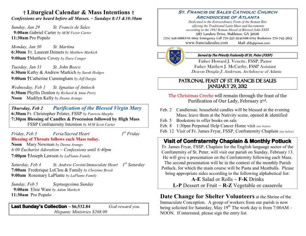 Liturgical Calendar for This Week