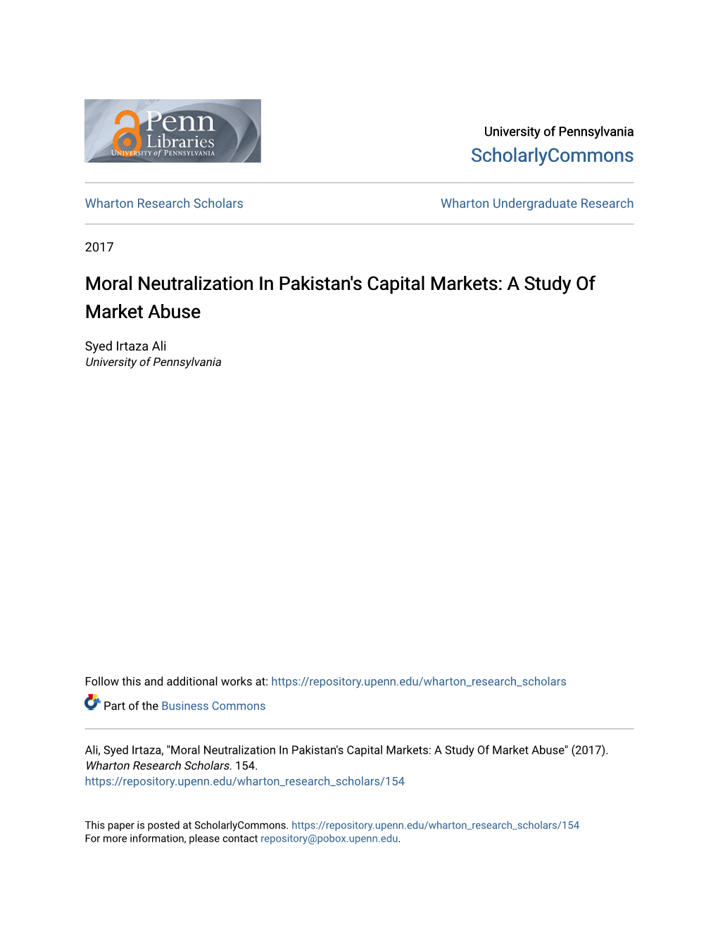 Moral Neutralization in Pakistan's Capital Markets: a Study of Market Abuse