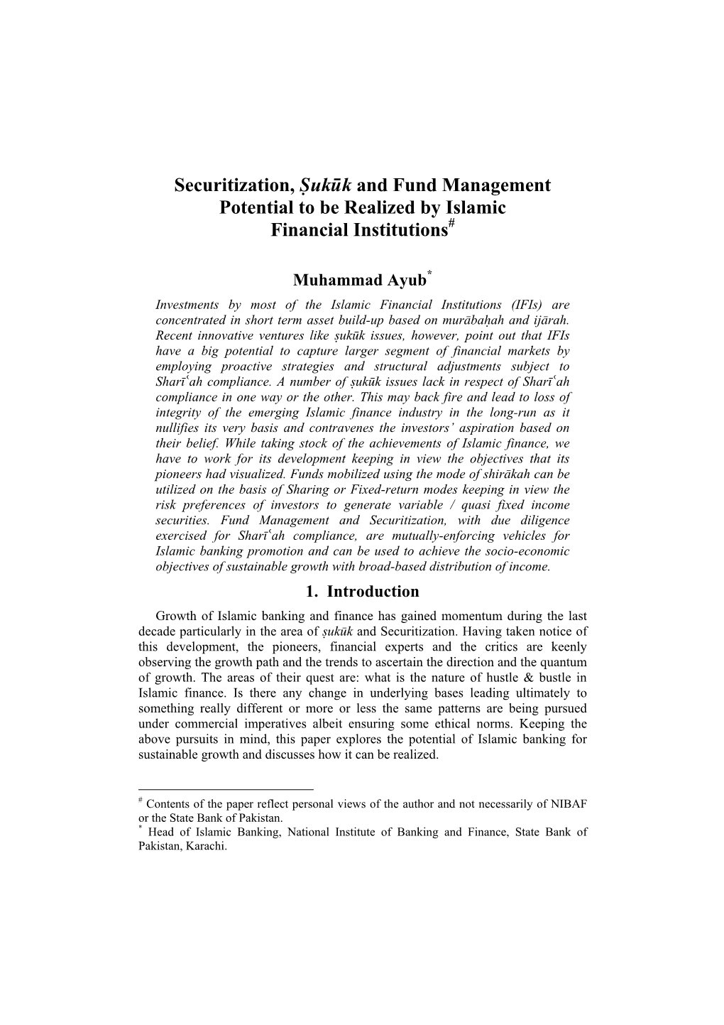 Securitization, Sukuk, and Fund Management: Potential