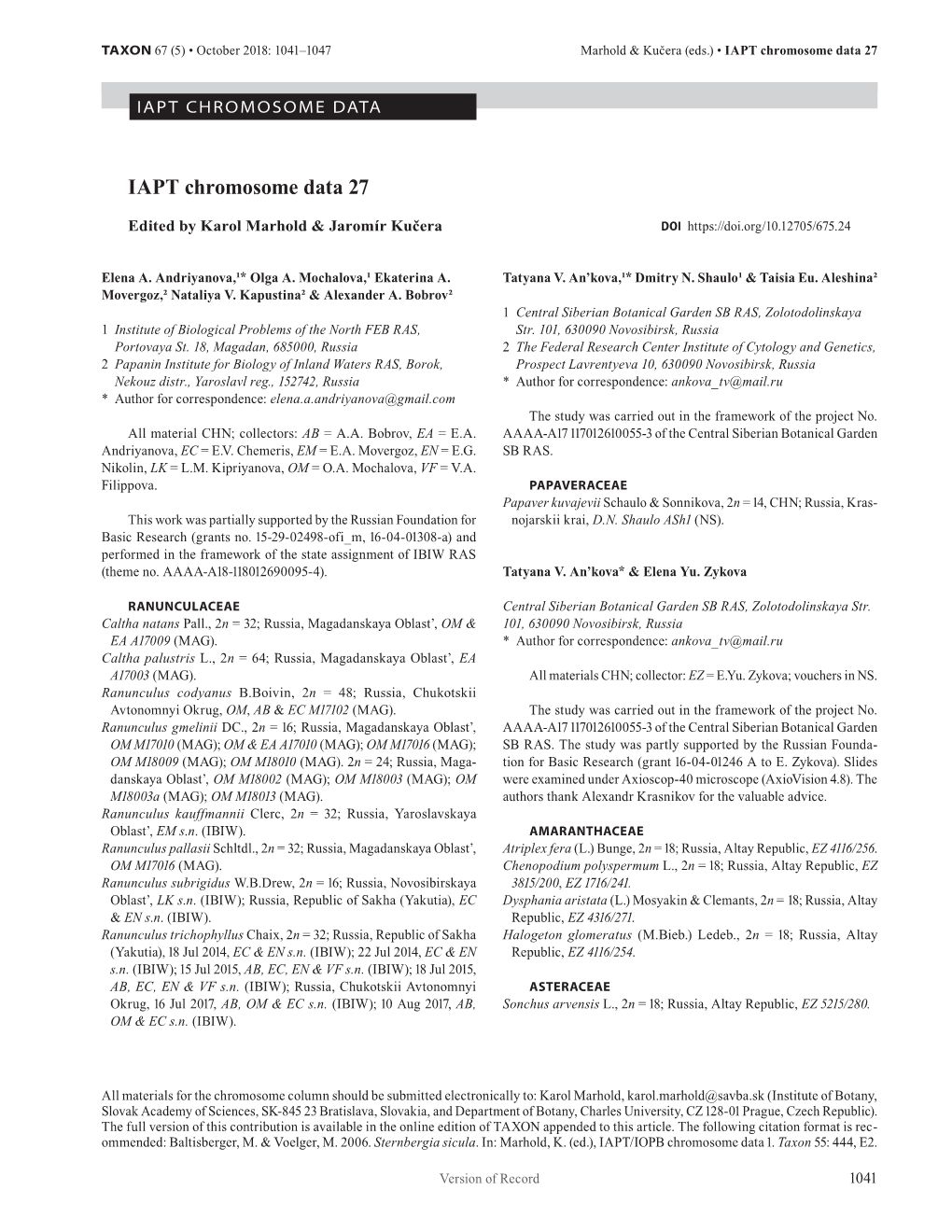 IAPT Chromosome Data 27
