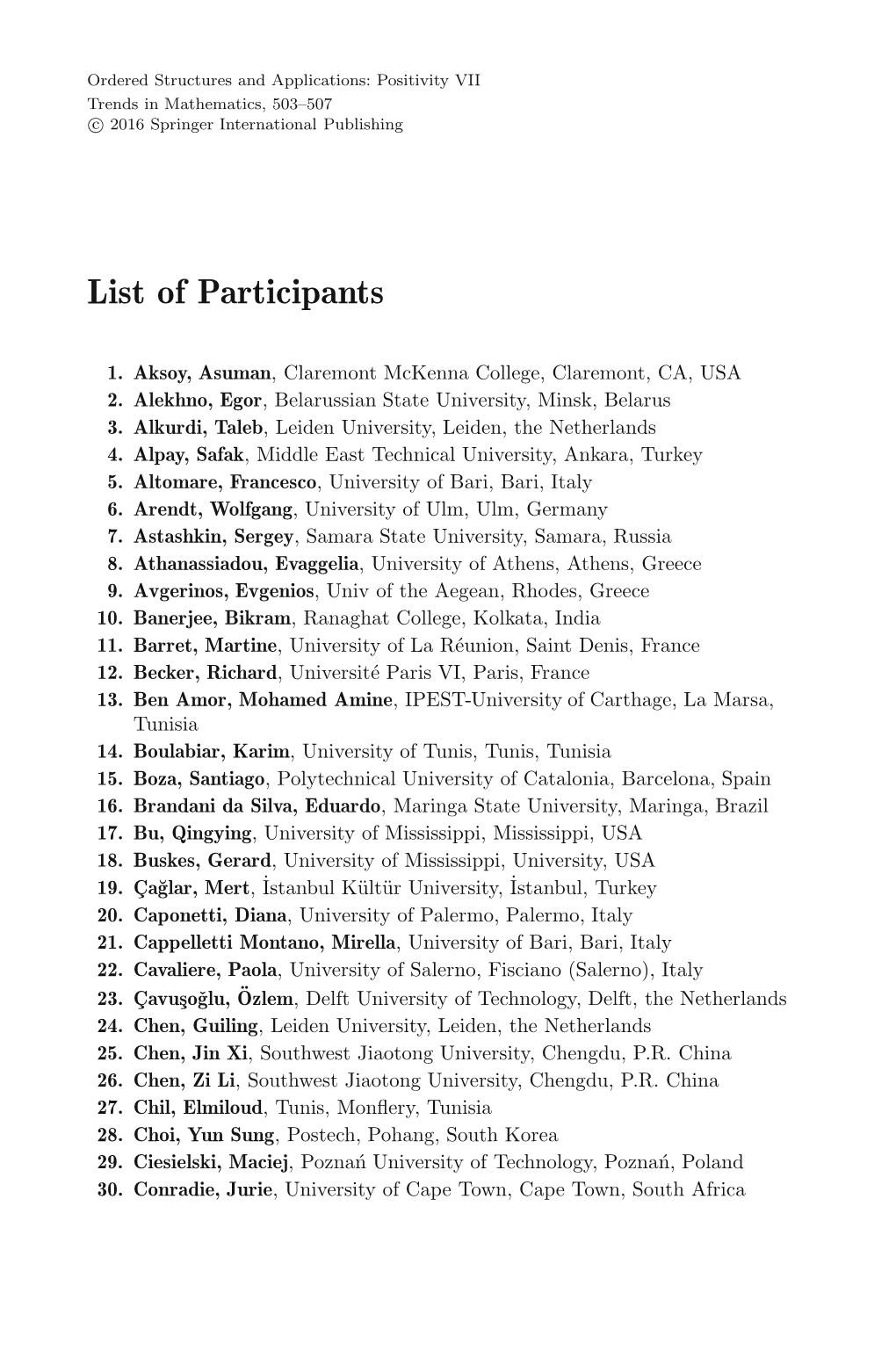 List of Participants