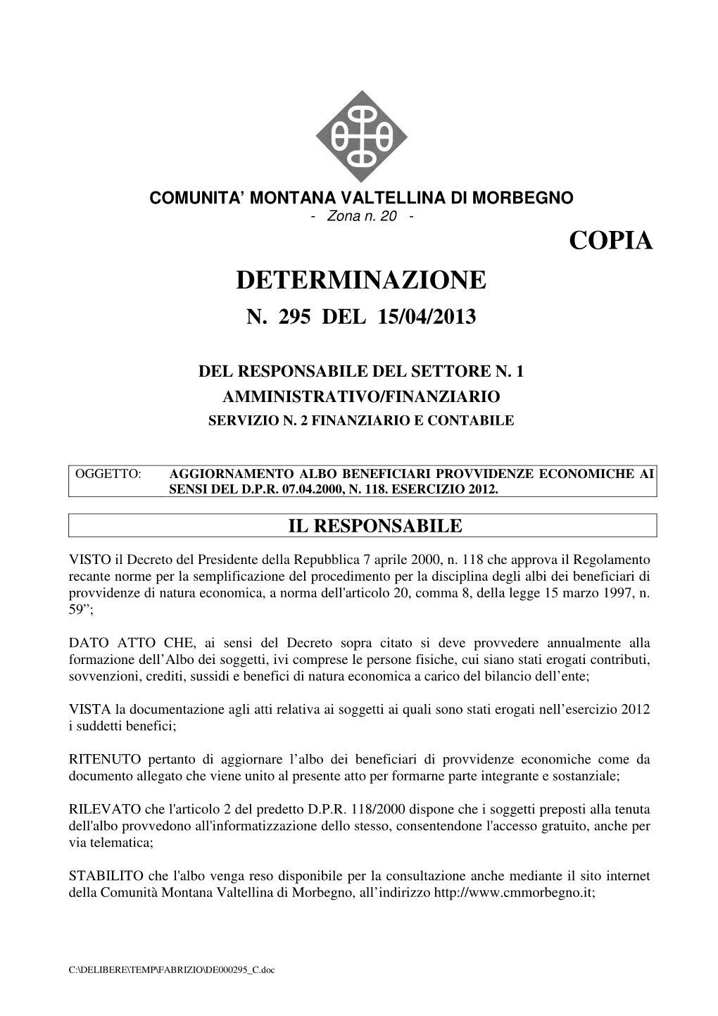 Copia Determinazione N