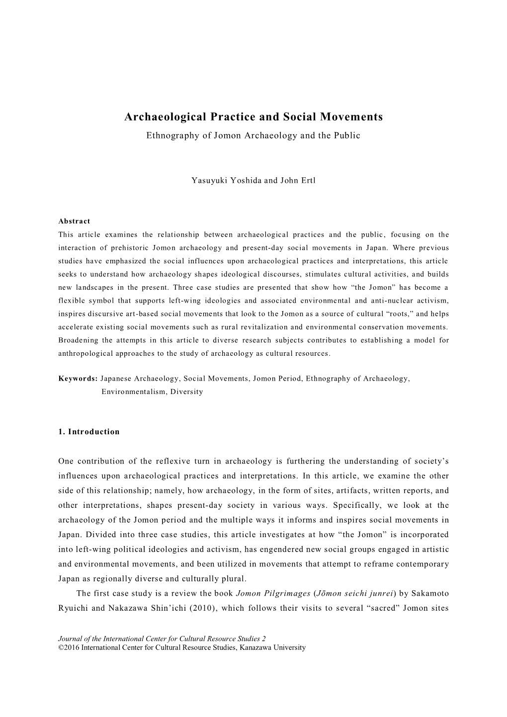 Archaeological Practice and Social Movements Ethnography of Jomon Archaeology and the Public