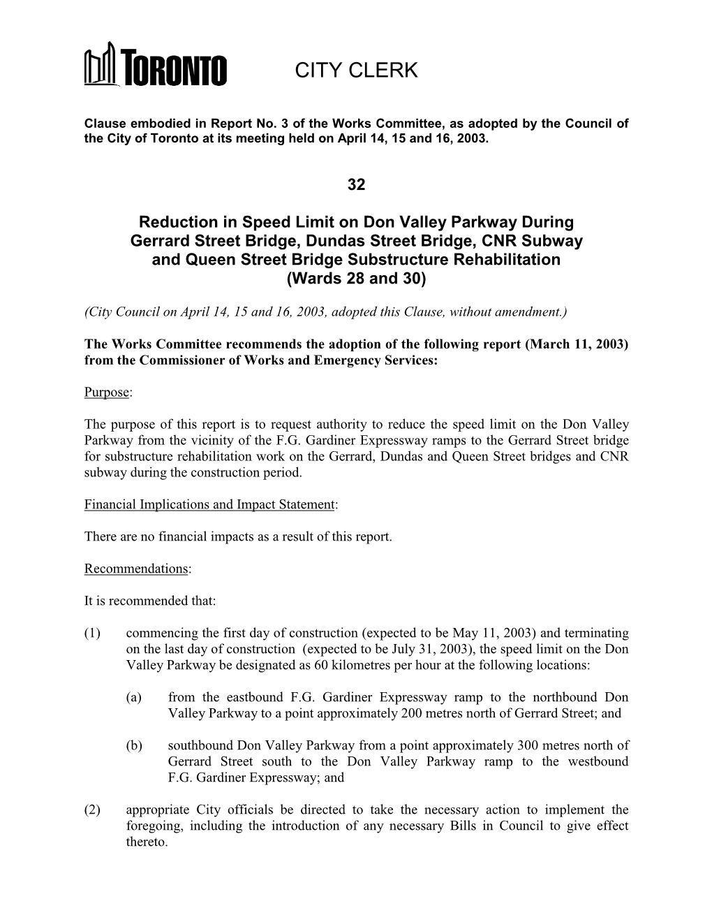 Reduction in Speed Limit on Don Valley Parkway