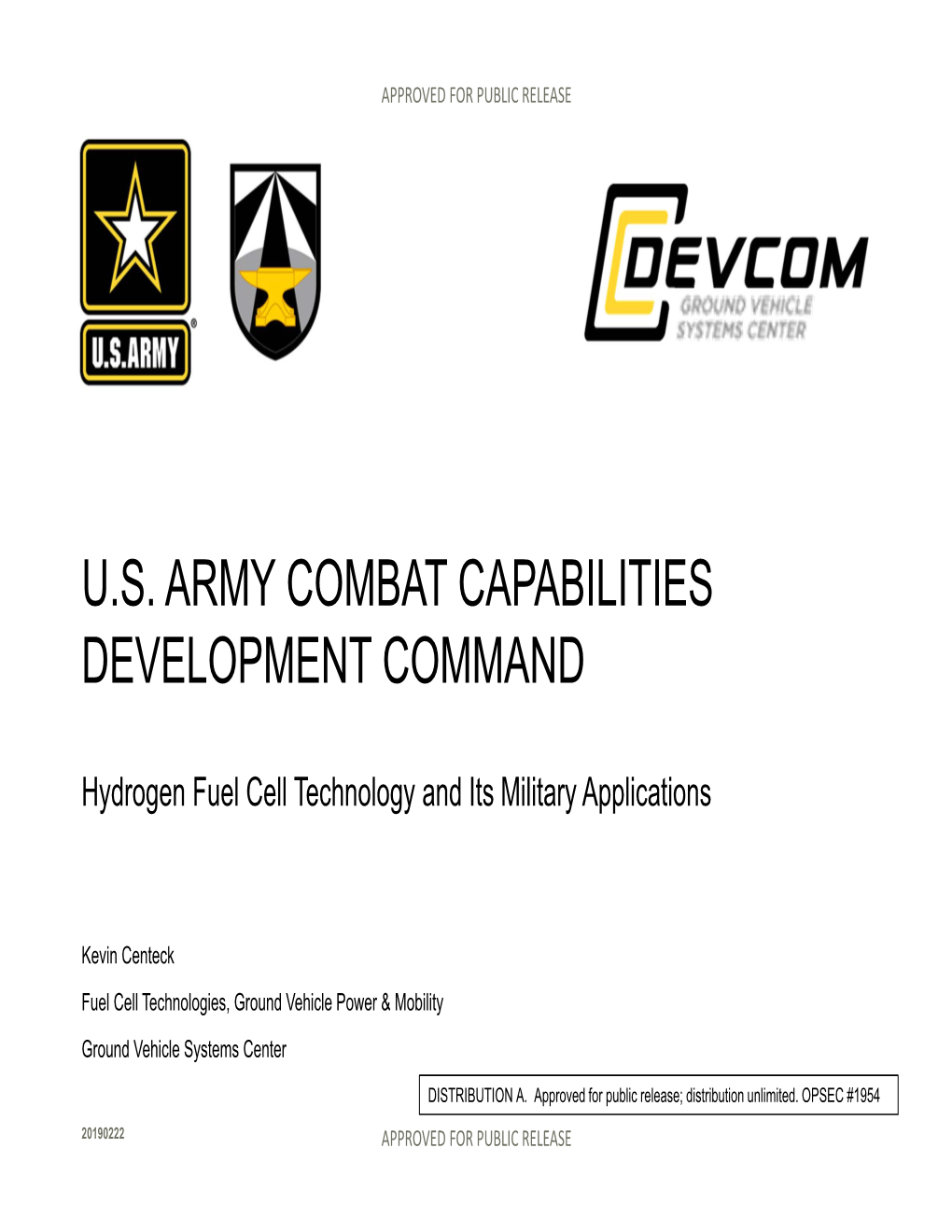 U.S. Army Combat Capabilities Development Command Hydrogen