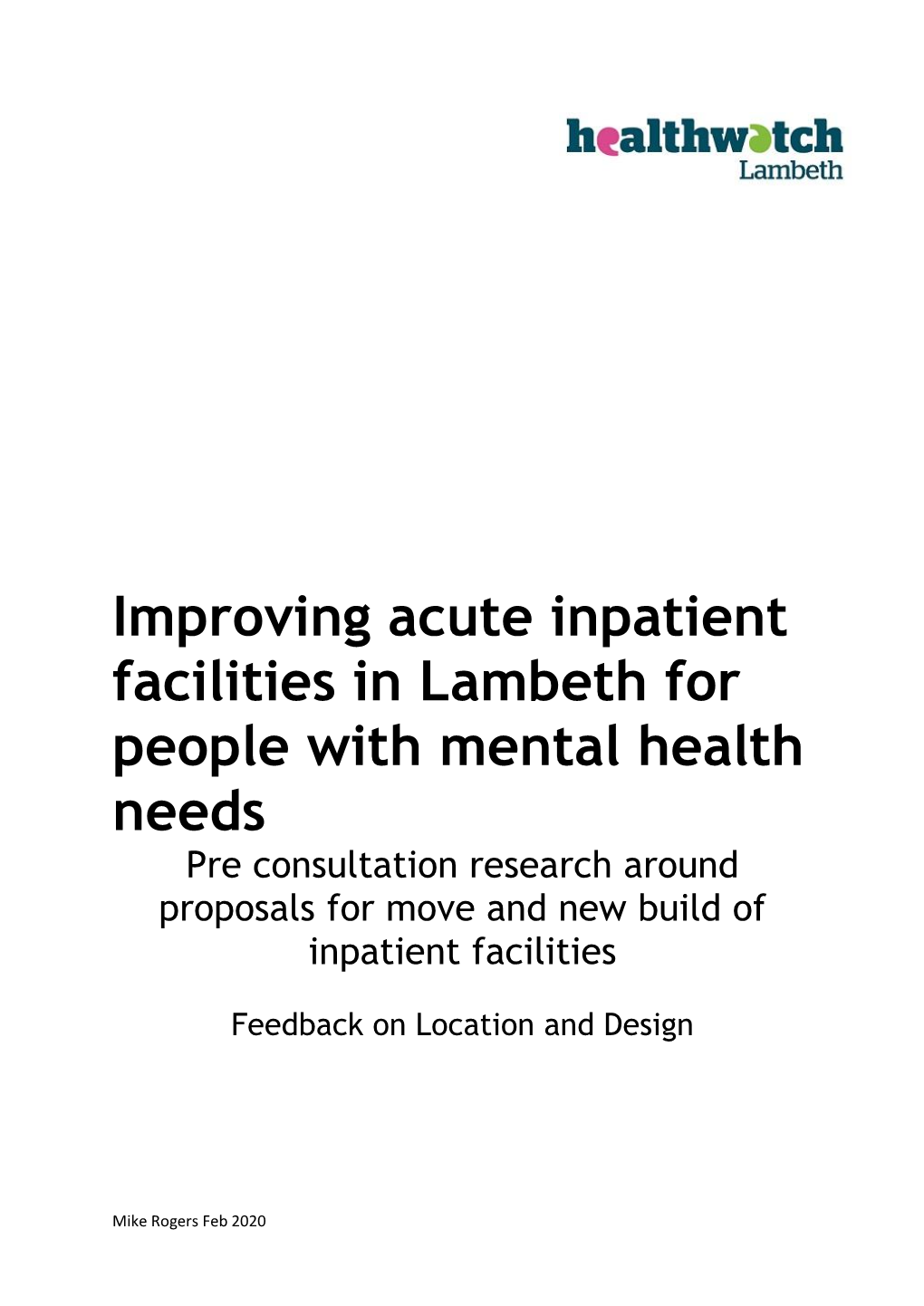 Improving Acute Inpatient Facilities in Lambeth for People with Mental