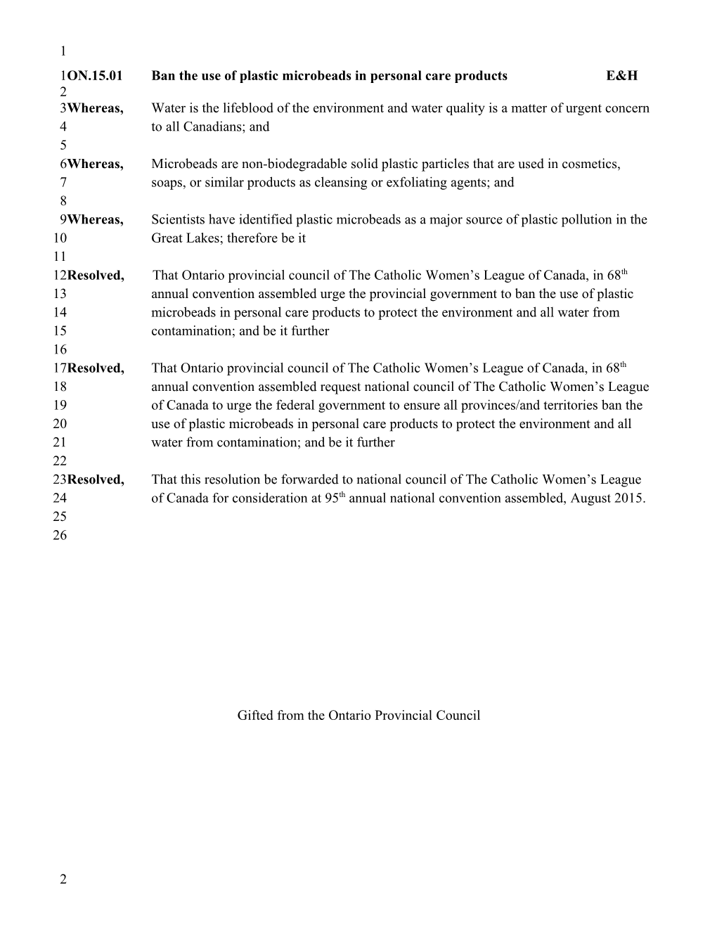 ON.15.01 Ban the Use of Plastic Microbeads in Personal Care Products E&H