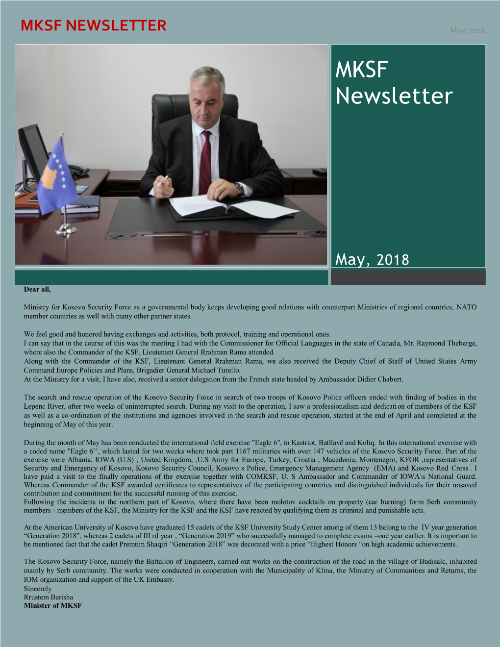 MKSF NEWSLETTER May, 2018