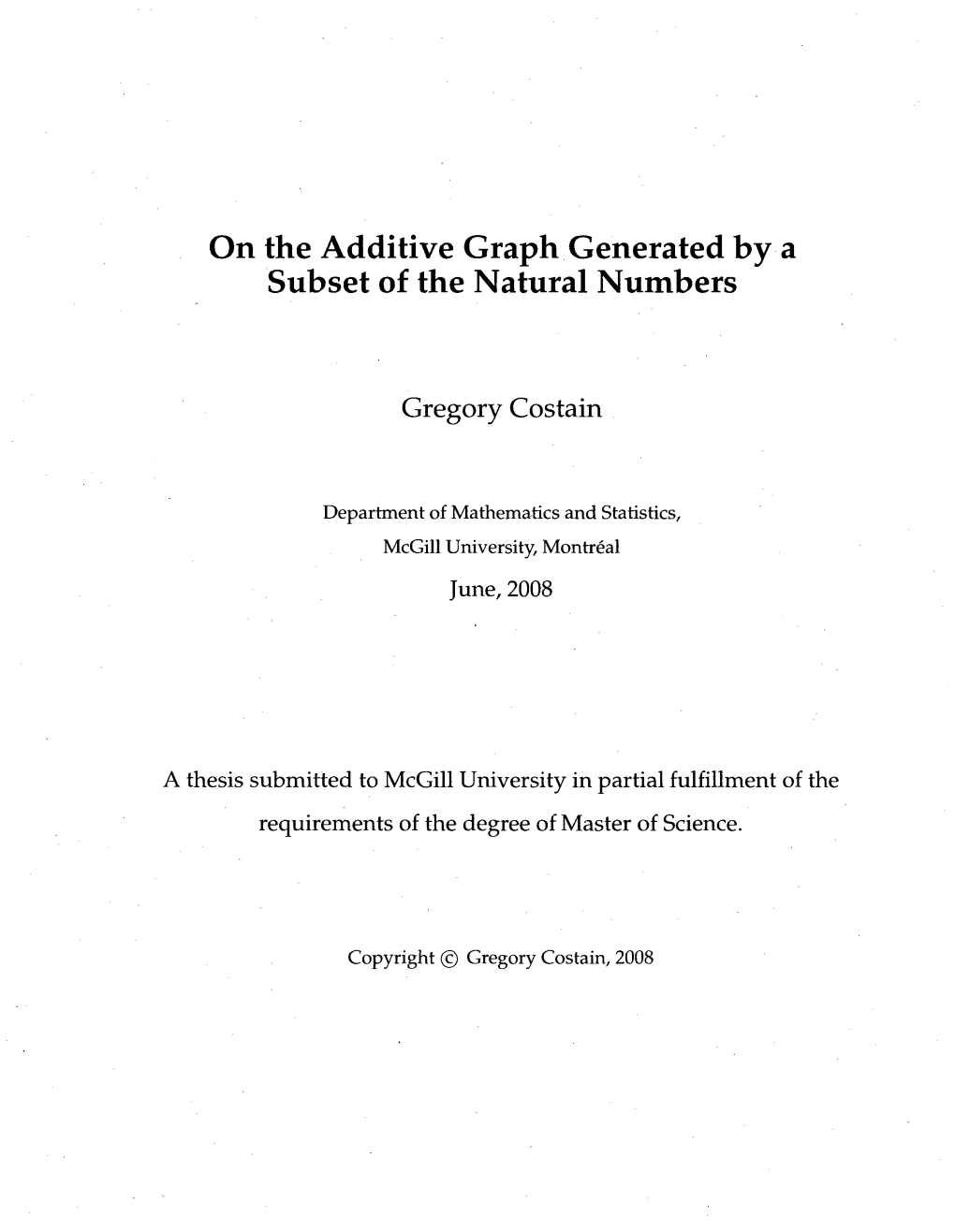 On the Additive Graph Generated by a Subset of the Natural Numbers