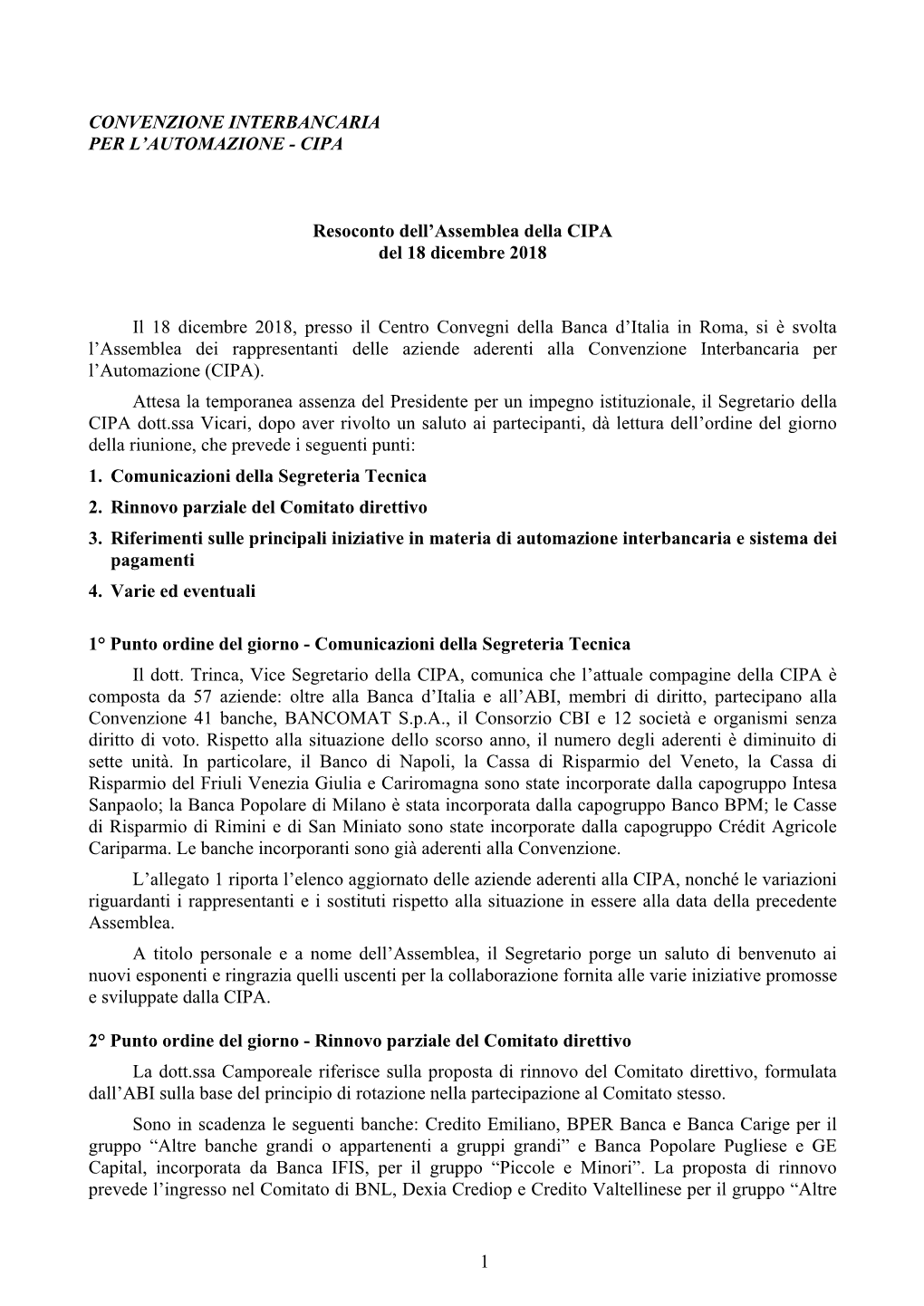 Resoconto Dell'assemblea Del 18 Dicembre 2018 Pdf 40.1 KB