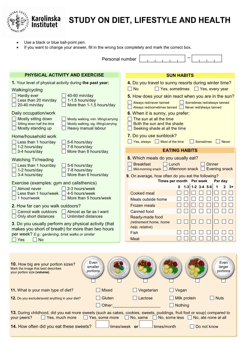 Lifestyle Questionnaire