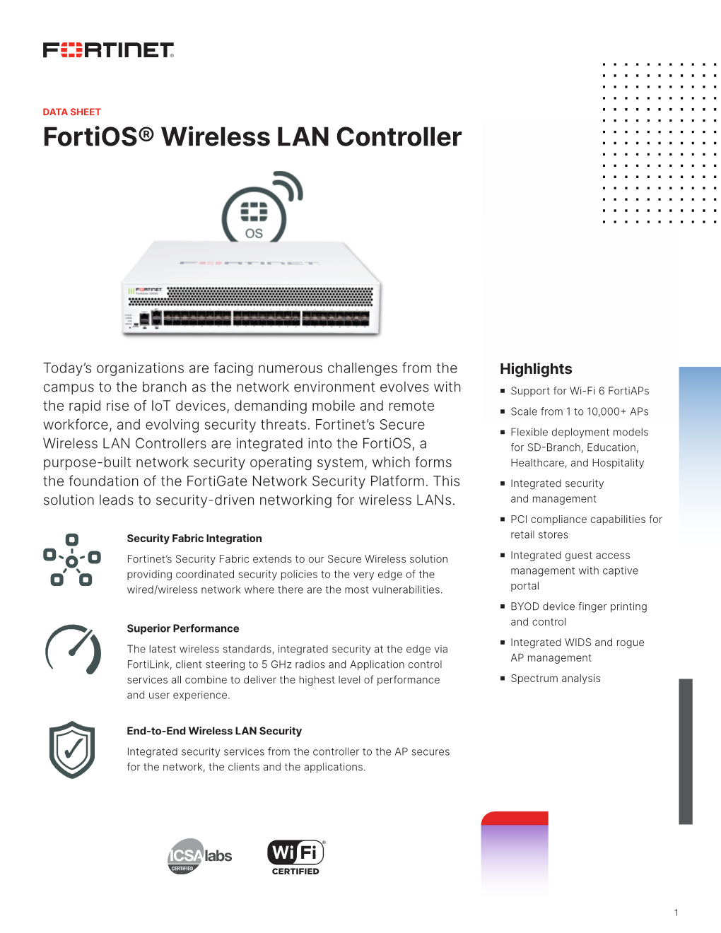 Fortios Wireless LAN Controller Data Sheet