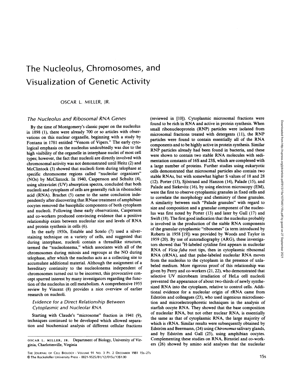 The Nucleolus, Chromosomes, and Visualization of Genetic Activity