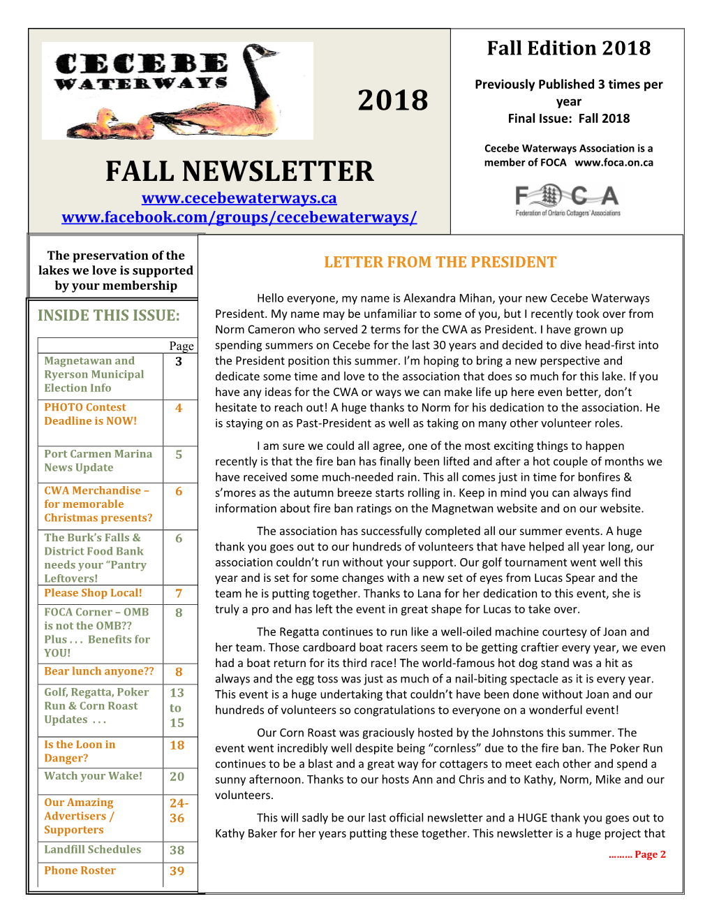 2018 Fall Newsletter