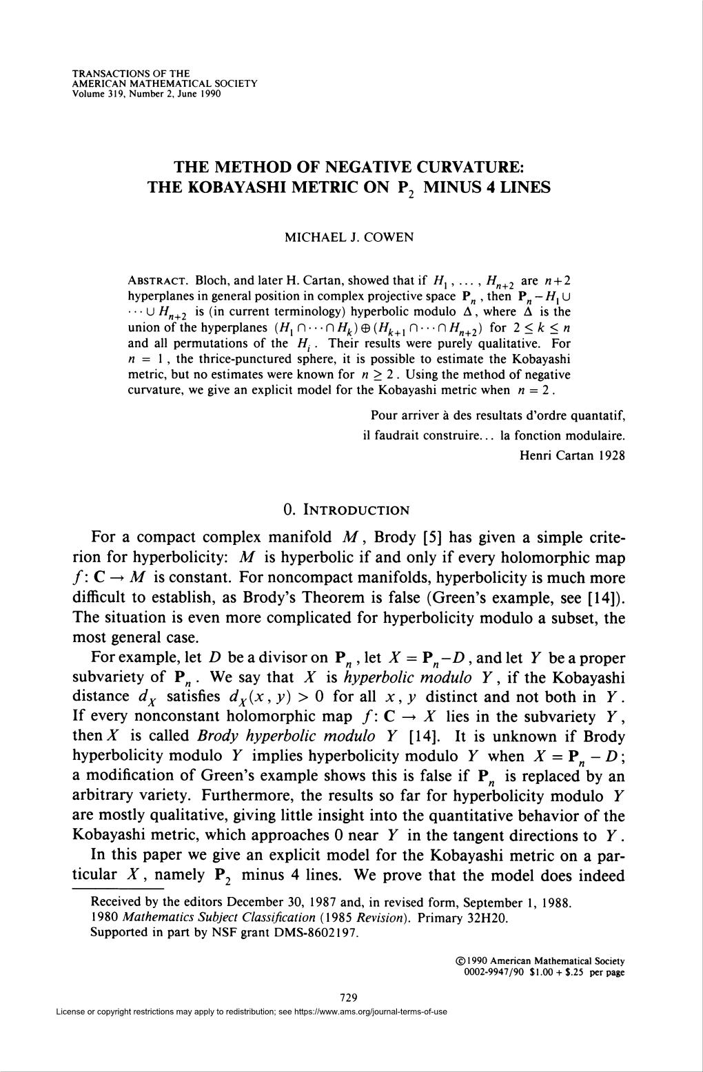 The Kobayashi Metric on P2 Minus Four Hyperplanes