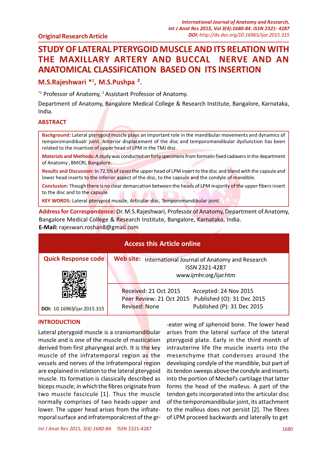 Study of Lateral Pterygoid Muscle and Its Relation