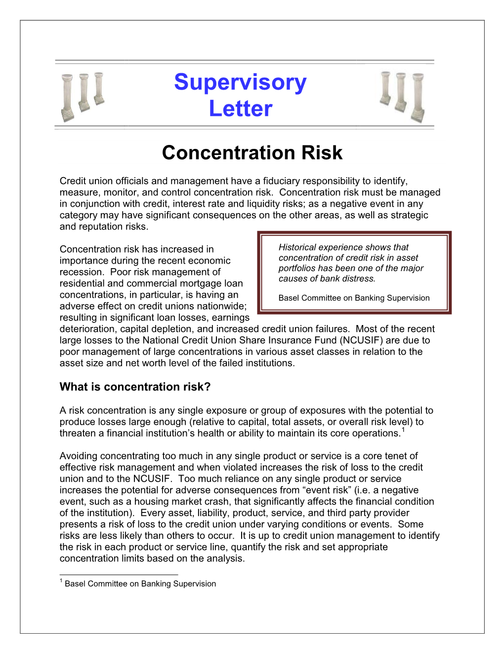 Supervisory Letter: Concentration Risk