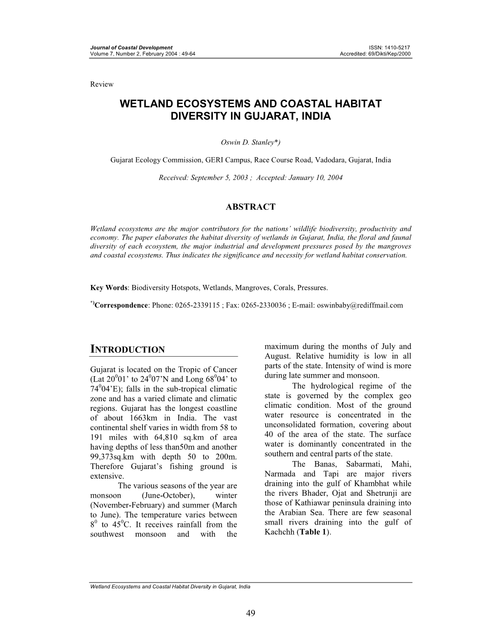Wetland Ecosystems and Coastal Habitat Diversity in Gujarat, India