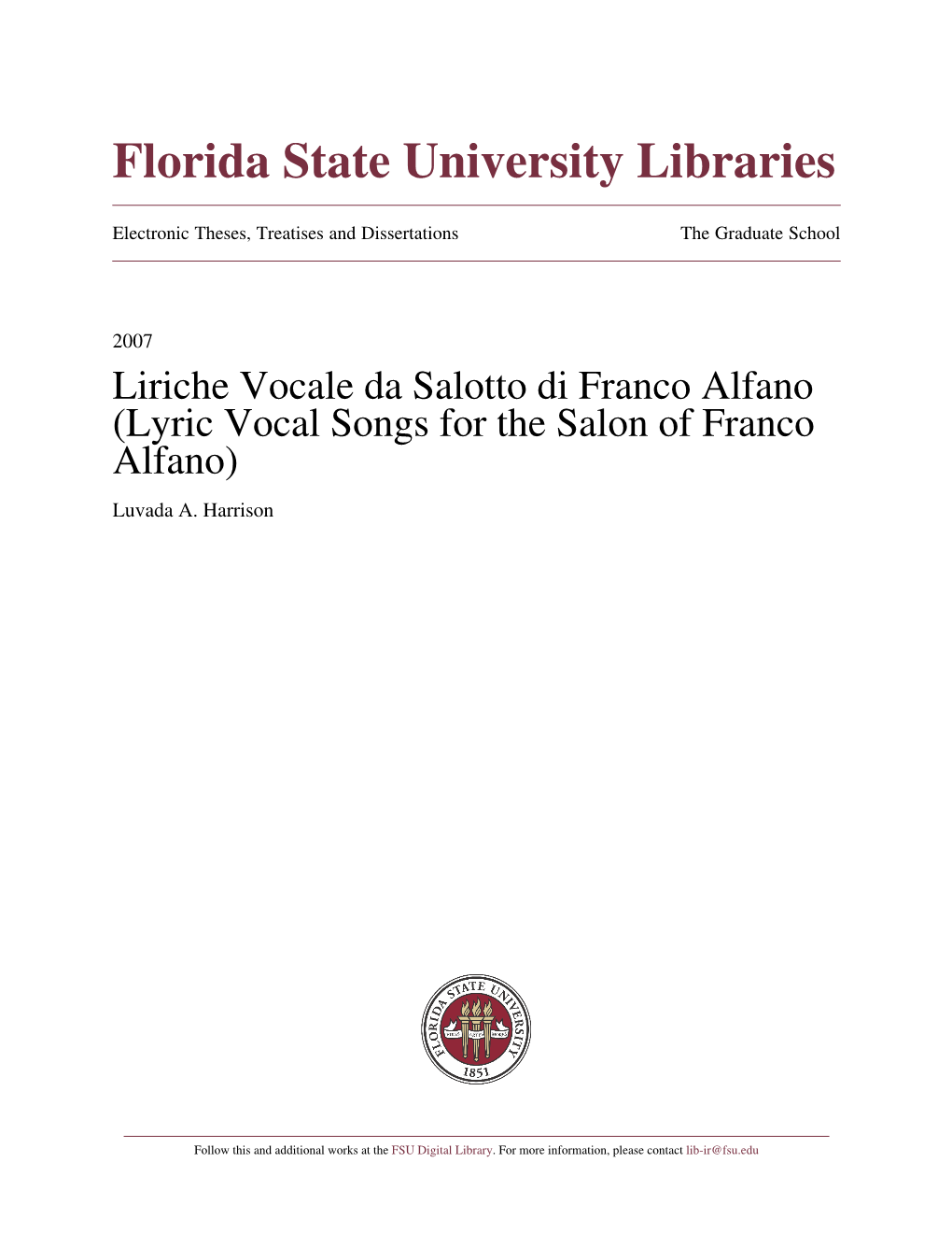 Lyric Vocal Songs for the Salon of Franco Alfano) Luvada A