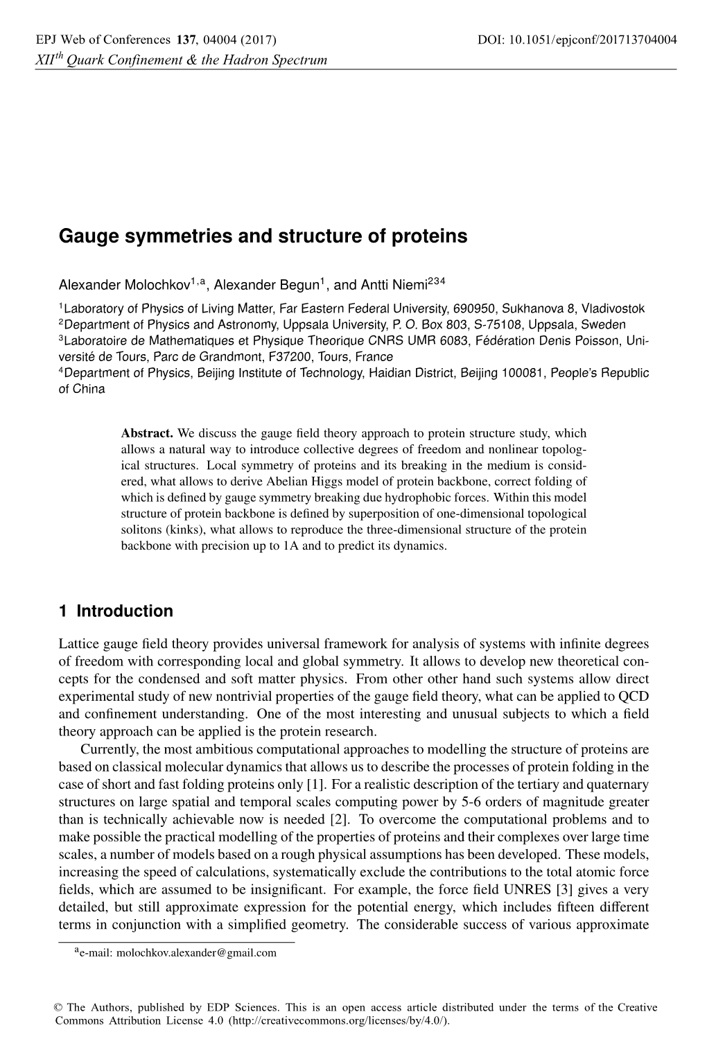 Gauge Symmetries and Structure of Proteins