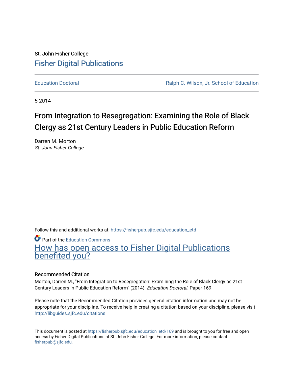 Examining the Role of Black Clergy As 21St Century Leaders in Public Education Reform