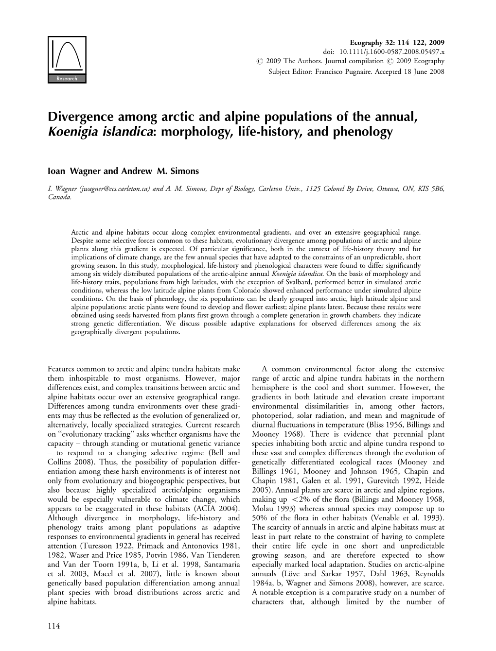 Divergence Among Arctic and Alpine Populations of the Annual, Koenigia Islandica: Morphology, Life-History, and Phenology