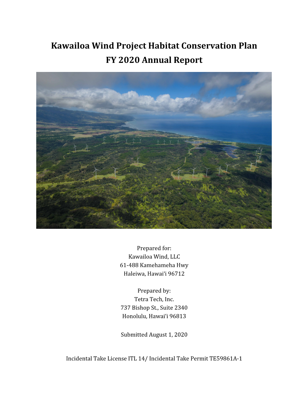 Kawailoa Wind Project Habitat Conservation Plan FY 2020 Annual Report