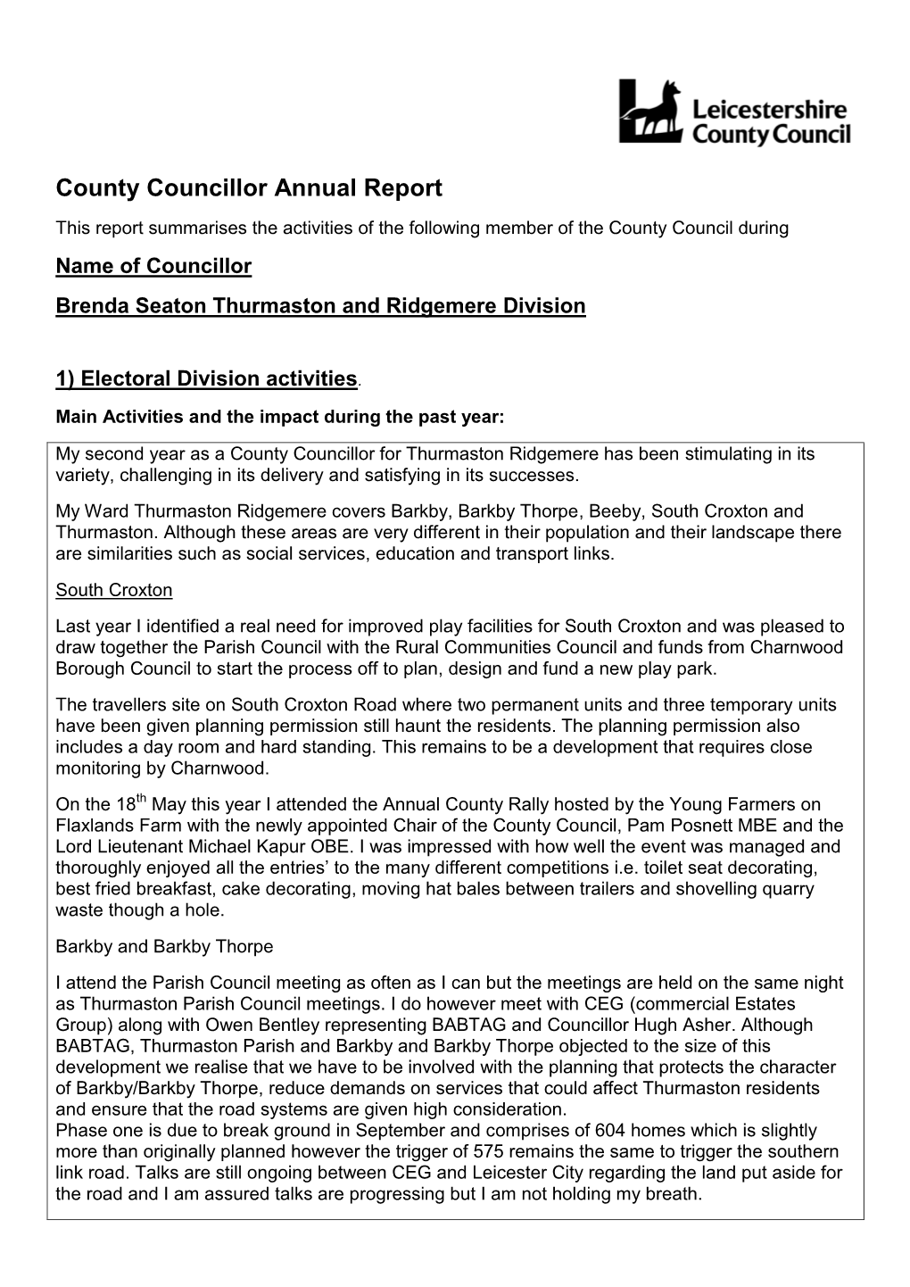 County Councillor Annual Report