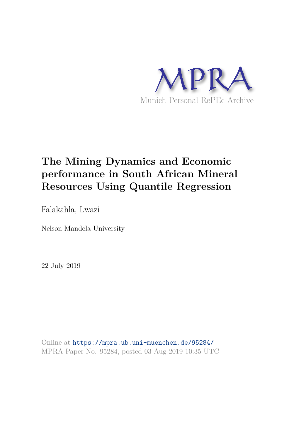 The Mining Dynamics and Economic Performance in South African Mineral Resources Using Quantile Regression