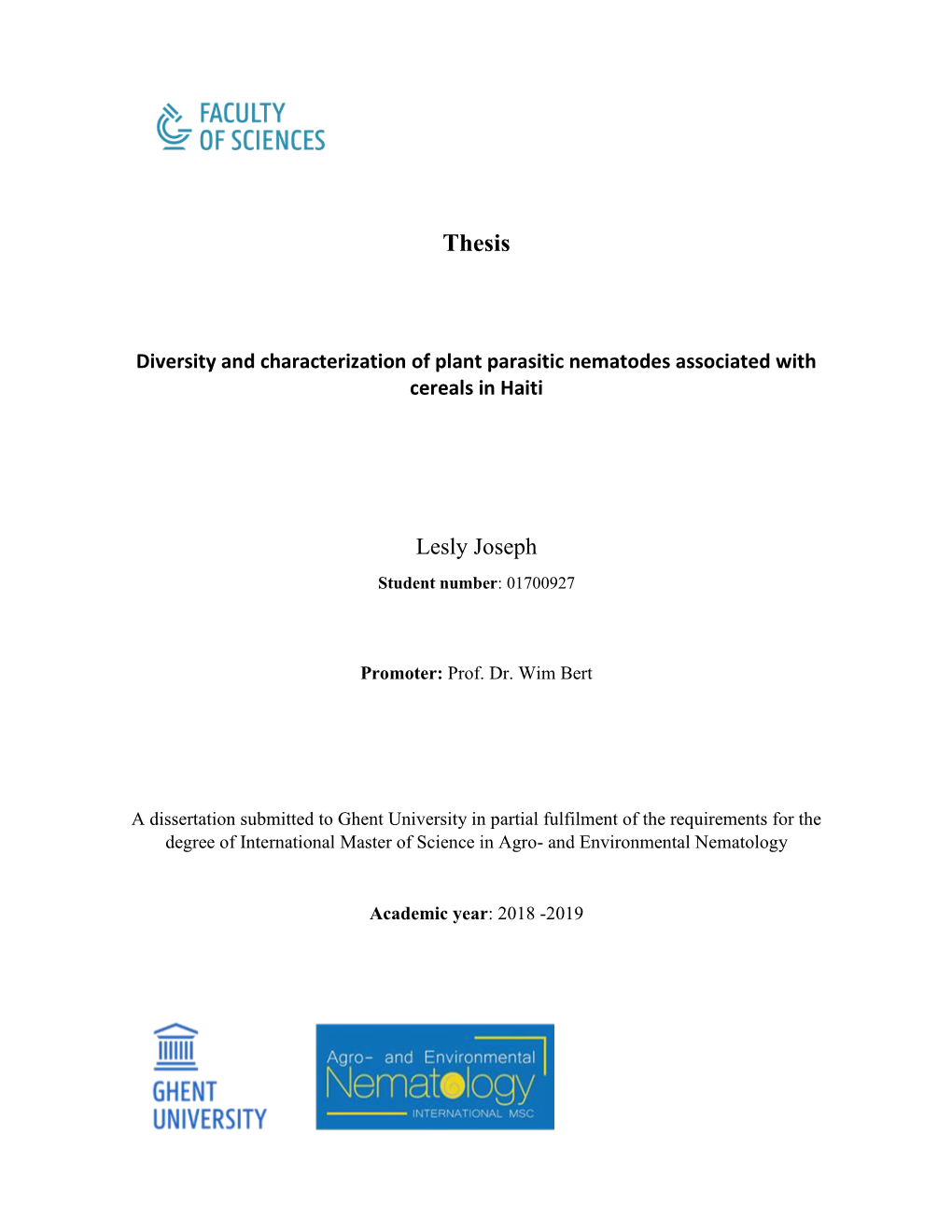 Diversity and Characterization of Plant Parasitic Nematodes Associated with Cereals in Haiti