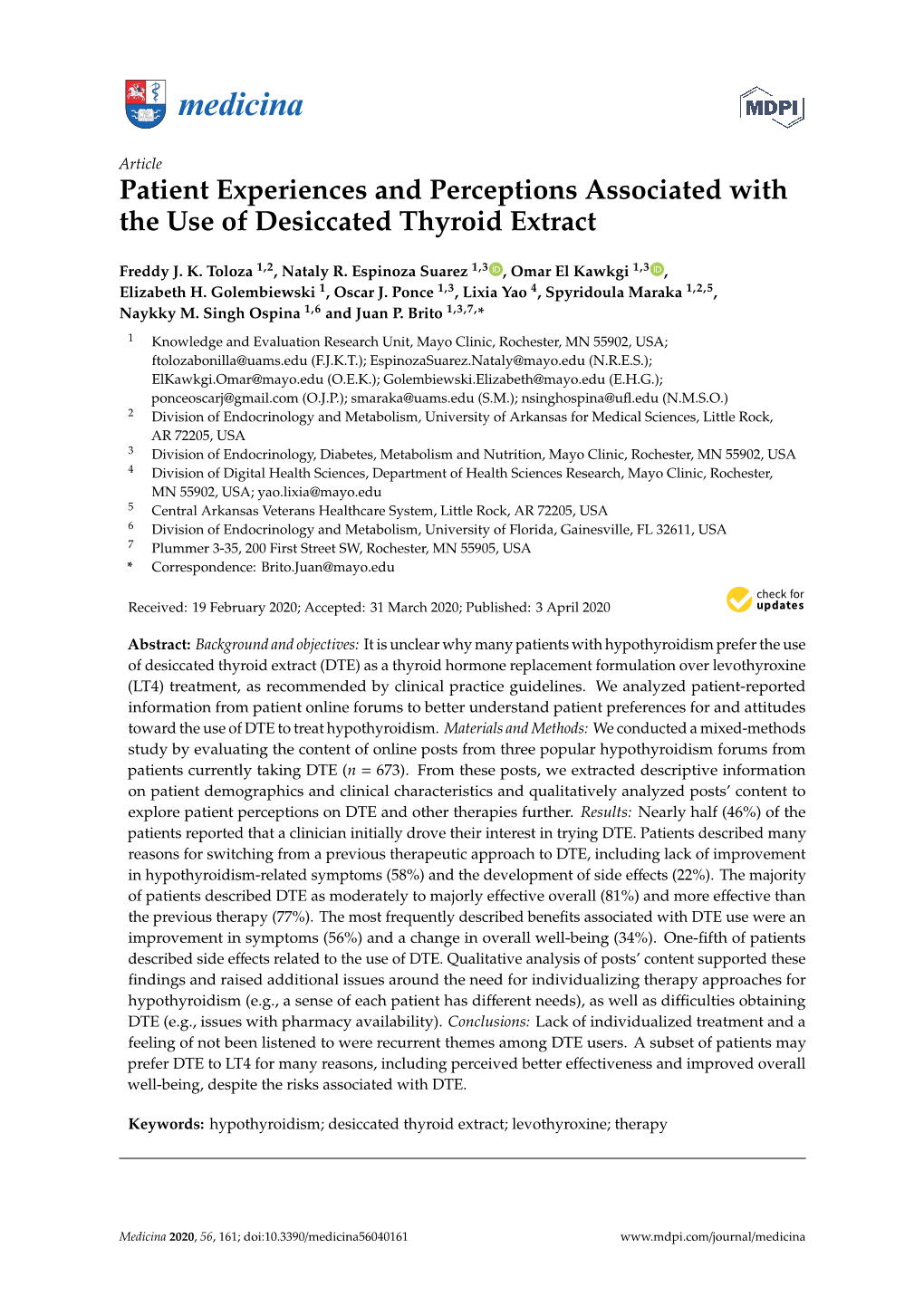 Patient Experiences and Perceptions Associated with the Use of Desiccated Thyroid Extract