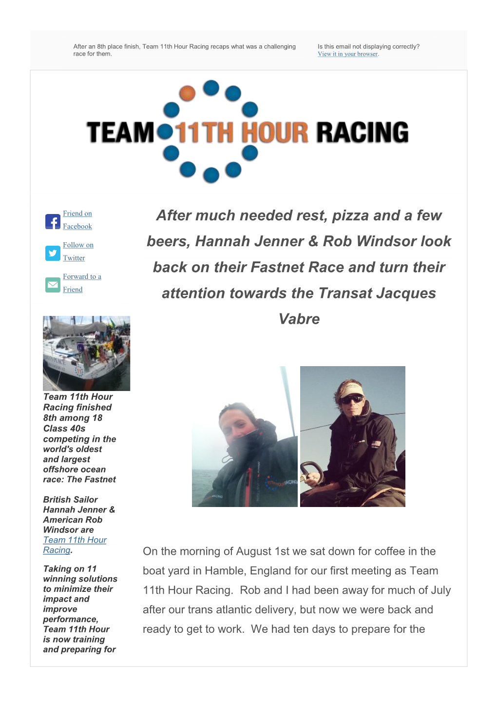 After Much Needed Rest, Pizza and a Few Beers, Hannah Jenner & Rob Windsor Look Back on Their Fastnet Race and Turn Their At