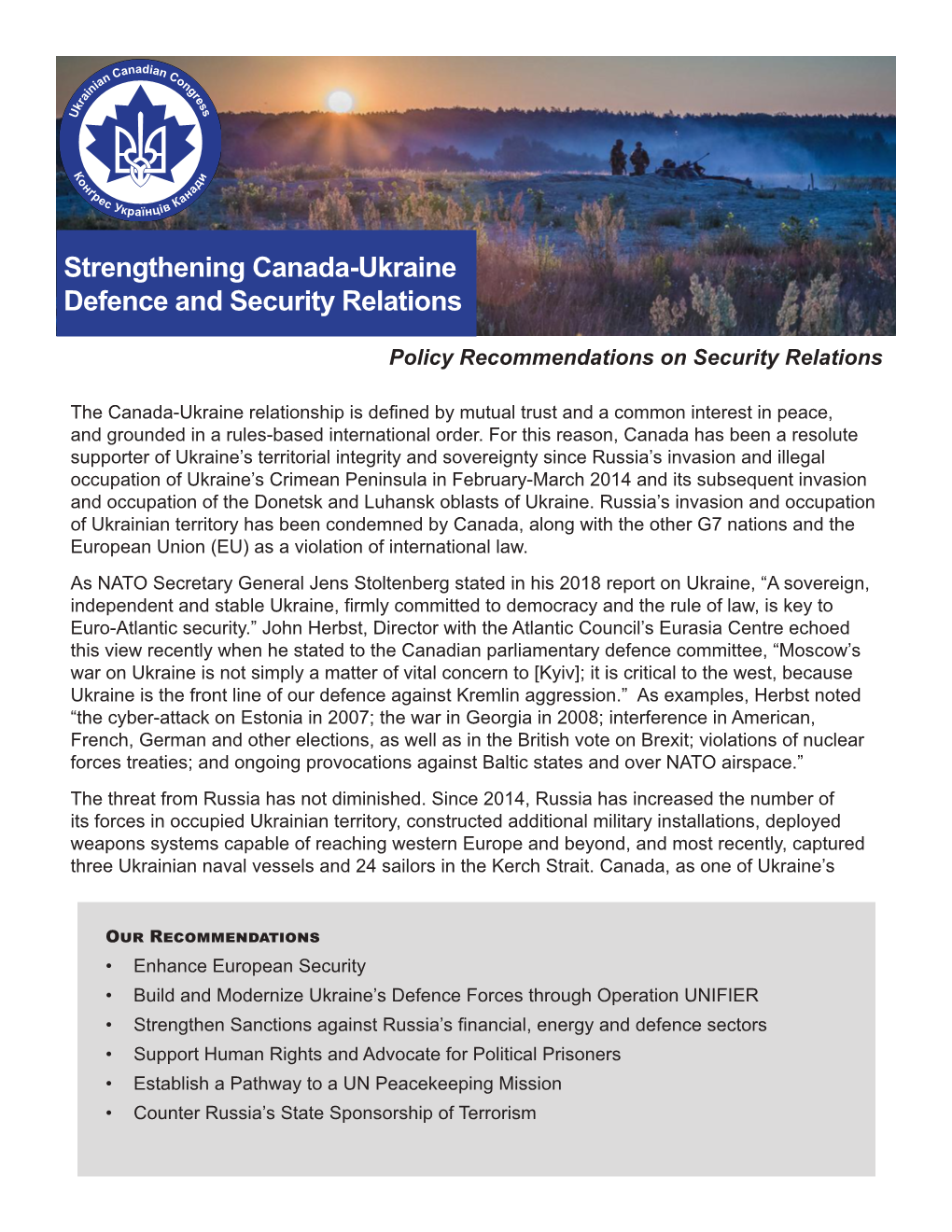Strengthening Canada-Ukraine Defence and Security Relations