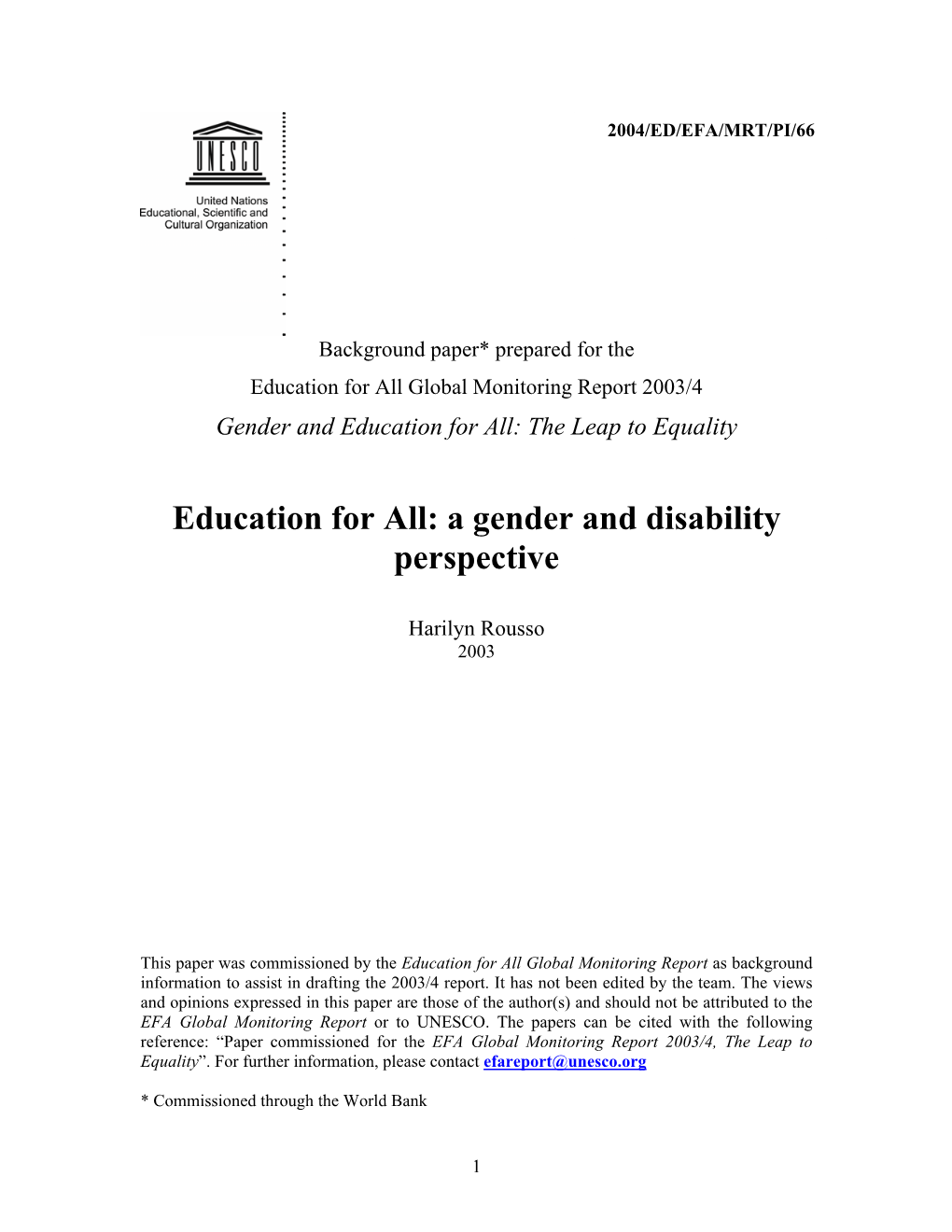 Education for All: a Gender and Disability Perspective