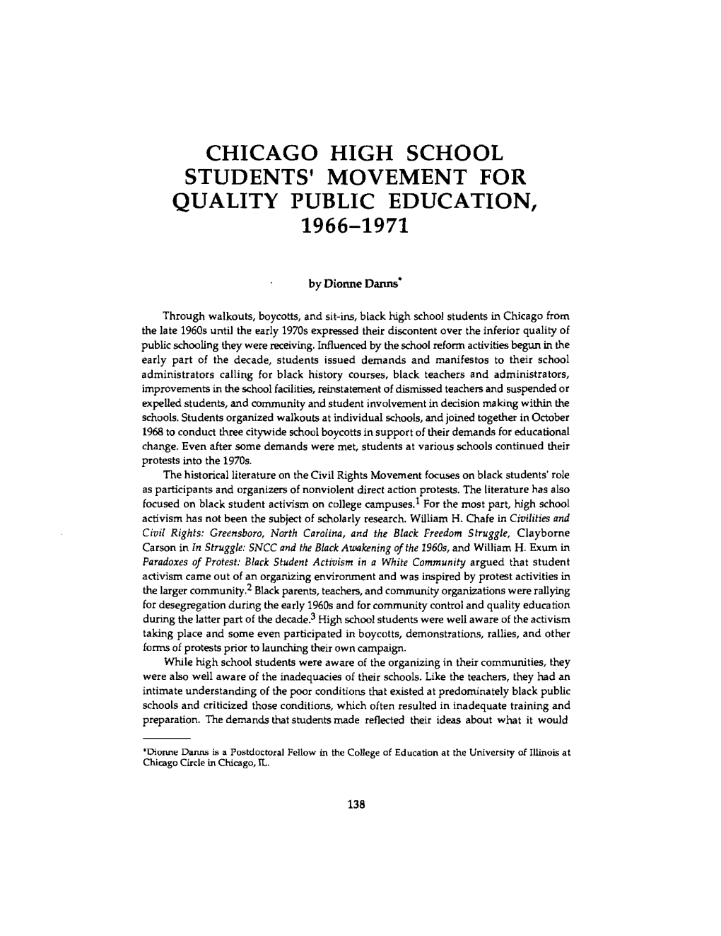 High School Students' Movement for Quality Public Education, 1966-1971