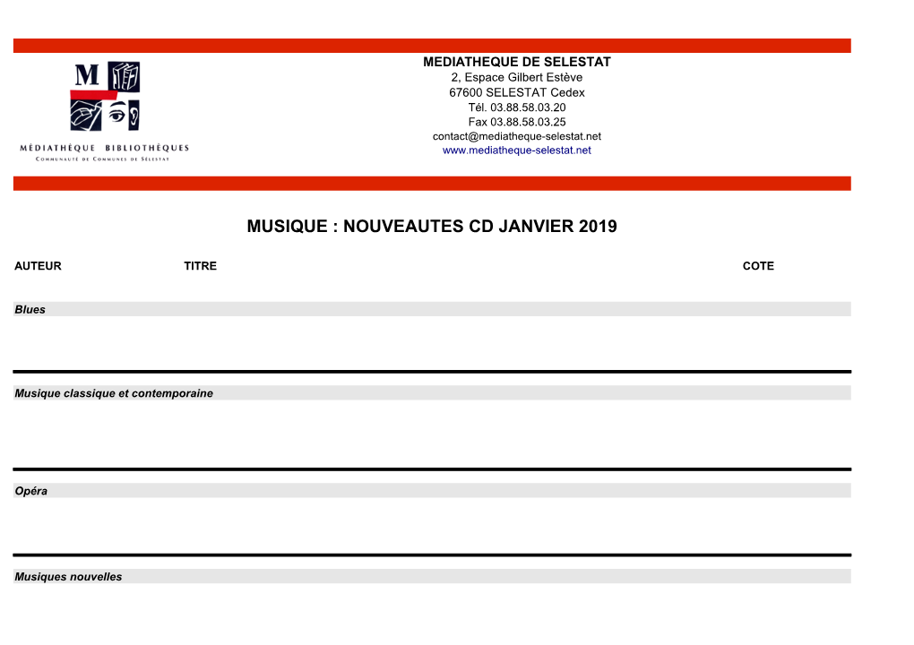 Musique : Nouveautes Cd Janvier 2019