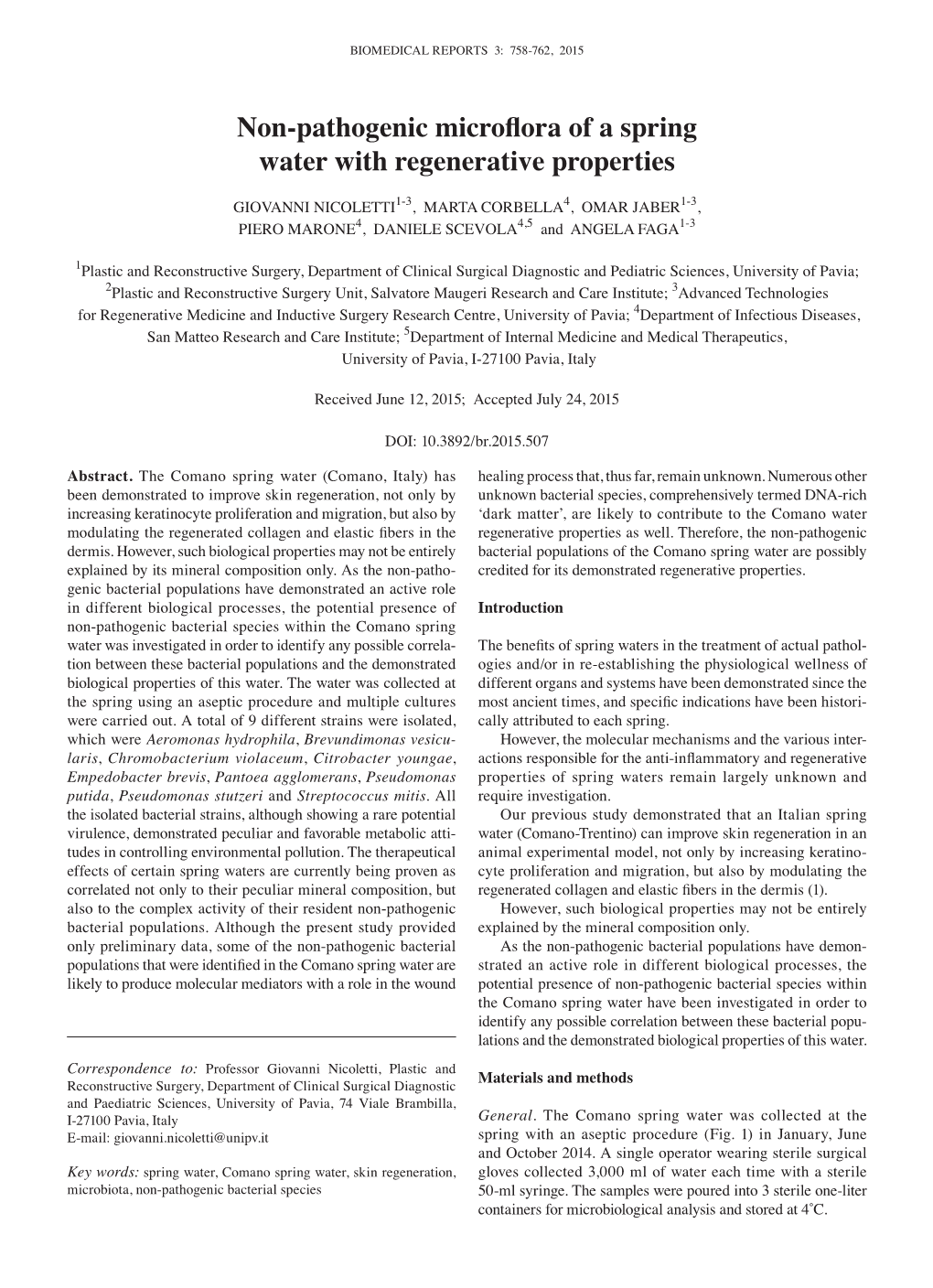 Non‑Pathogenic Microflora of a Spring Water with Regenerative Properties