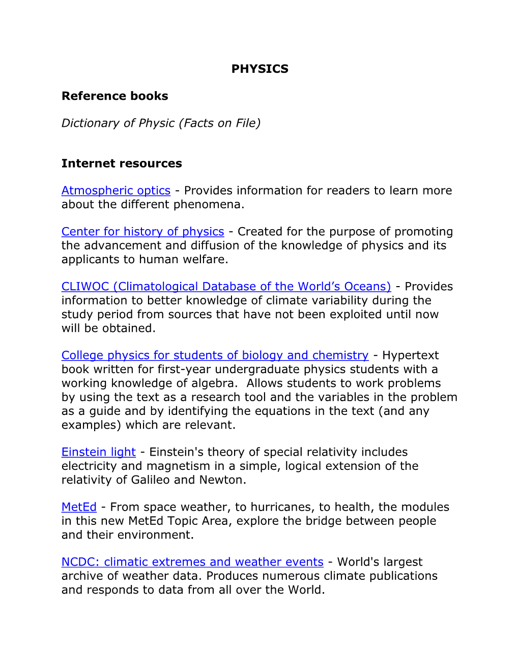 PHYSICS Reference Books Dictionary of Physic (Facts on File)