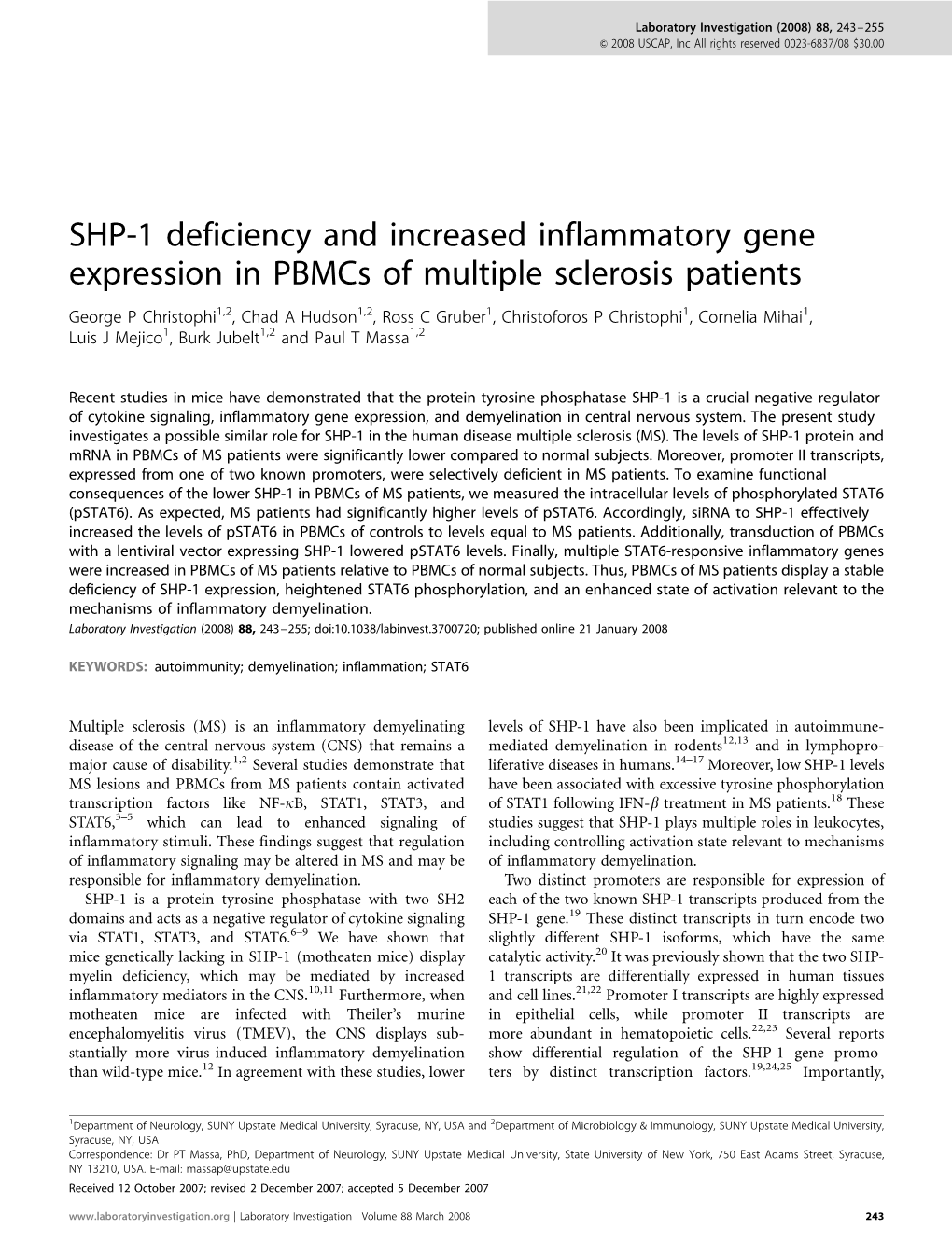 SHP-1 Deficiency and Increased Inflammatory Gene Expression In